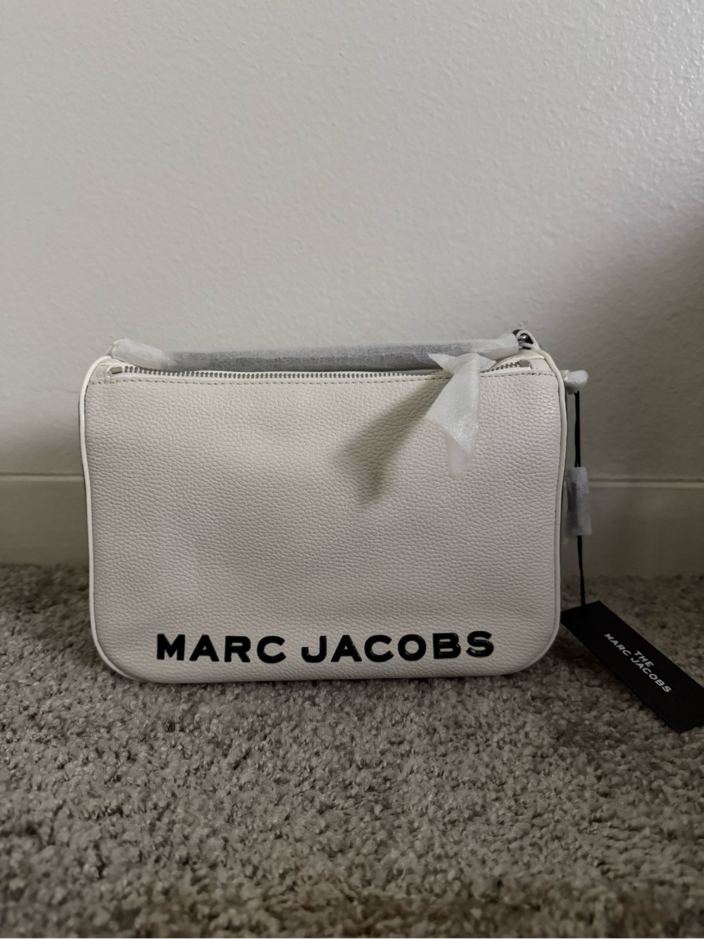 Marc Jacobs White Pebbled Leather Logo Crossbody